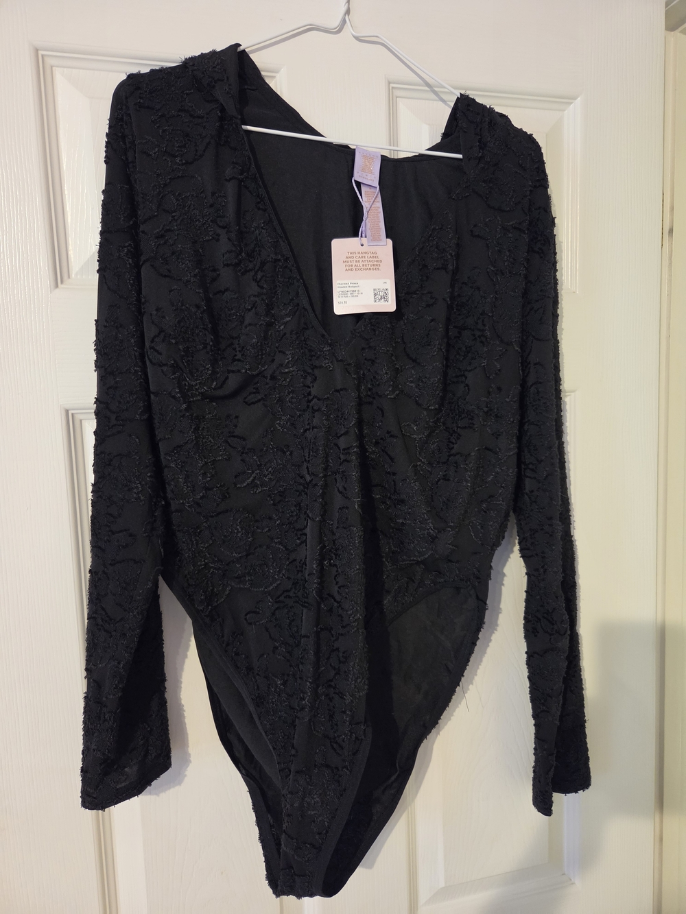 Charlotte Russe Black Long-Sleeve Lace Bodysuit